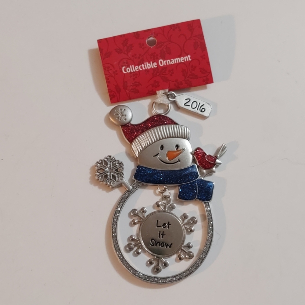 5/$20 Snowman & Cardinal Let It Snow Silver Collectible Ornament from Kohl's NWT